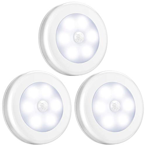 AMIR Motion Sensor Light, Cordless Battery-Powered LED Night Light, Stick-Anywhere Closet Lights Stair Lights, Safe Lights for Hallway, Bathroom, Bedroom, Kitchen, etc. (White - Pack of 3)