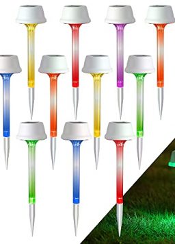 MAGGIFT 12 Pack Solar Pathway Lights, RGB Color Changing
