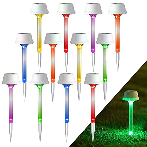 MAGGIFT 12 Pack Solar Pathway Lights, RGB Color Changing