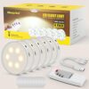 Rechargeable Puck Lights with Wireless Remote - 60 Lumens Dimmable LED Under Cabinet Lighting for Kitchen and Closet (6 Packs)