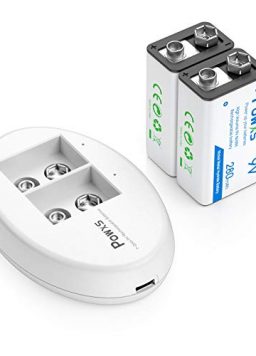 POWXS Rechargeable 9V Battery and Battery Charger
