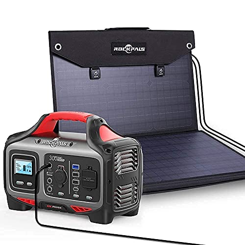 ROCKPALS 300W Portable Power Station with Solar Panel 100W