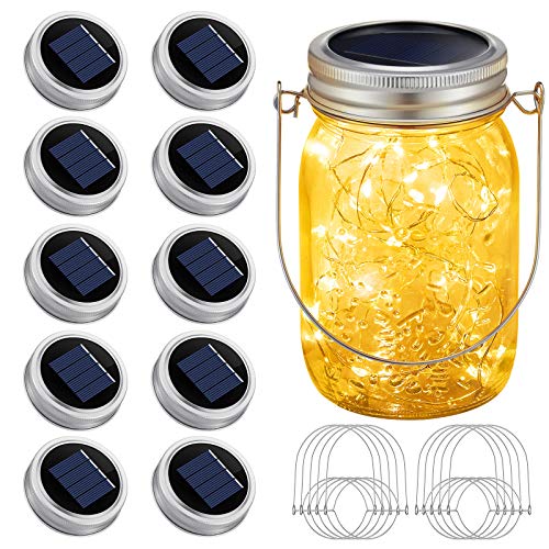 Solar Mason Jar Lights Lids, 10 Pack 30 LED Fairy Lights