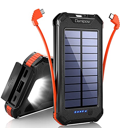 Solar Charger 20000mAh Built-in USB B, Type C Cables