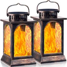 TomCare Solar Lights Flickering Flame Metal Solar Lantern