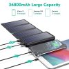 Solar Portable Charger - 36800mAh Power Bank with 4 Foldable, Removable Solar Panels, Type C Inputs, and High Capacity for Charging iPhone, iPad, Smartphone, and Tablet on the Go