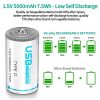 Rechargeable Li-ion D Batteries with USB & Type-C Charging - 5000mAh, 2000 Cycles for Flashlights, Toys, and More 🔋💡