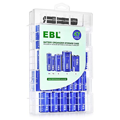 EBL Battery Organizer Storage Box Include Alkaline Batteries Combo