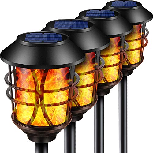 TomCare Solar Lights Metal Flickering Flame Solar Torches