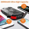 GRDE 30000mAh Solar Power Bank with Quick Charge & Wireless Charging – Waterproof, 6 Outputs, Ideal for Outdoor Adventures