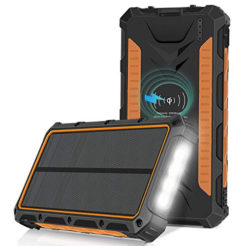 Solar Charger 20000mAh, Wireless Portable Solar Power Bank