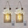 Rustic Elegance with Mason Jar Wall Lights - Set of 2 LED Sconces, Perfect for Farmhouse Decor, Battery-Powered with Remote Control