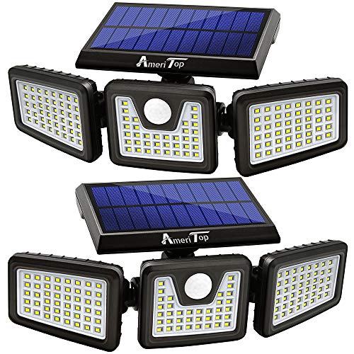 Solar Lights Outdoor, 2 Pack AmeriTop 128 LED 800LM Wireless LED