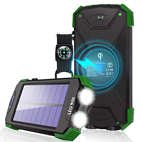 Solar Charger, 10000mAh Solar Power Bank, Qi Wireless Charger