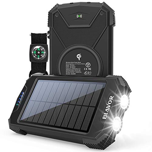 Solar Charger Power Bank, Qi Wireless Charger 10,000mAh