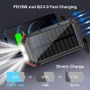 GRDE 30000mAh Solar Power Bank with Quick Charge & Wireless Charging – Waterproof, 6 Outputs, Ideal for Outdoor Adventures