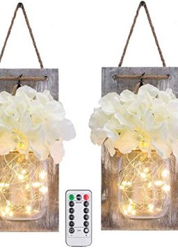 Rustic Hanging Battery Powered Jar Sconce with LED