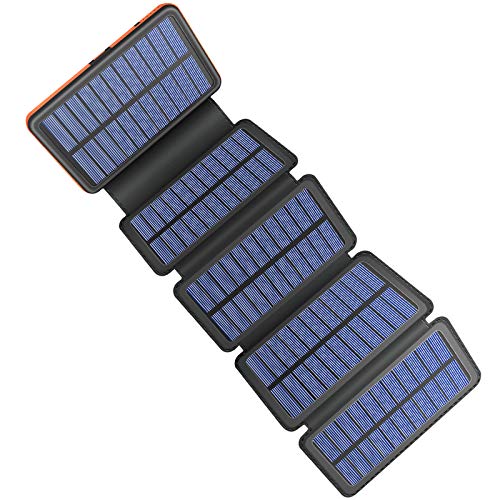 Solar Charger 25000mAh, 5 Solar Panel QI Wireless Outdoor