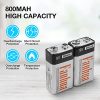 9V Rechargeable Batteries - Ideal for Smoke Alarms and More! 2 Pack