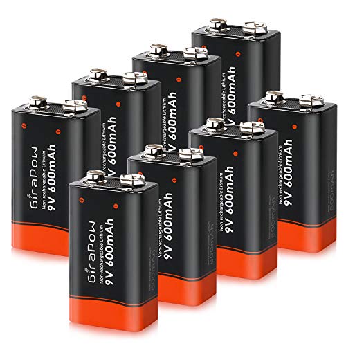 Girapow 9V Lithium Batteries, 8-Count 600mAh 9 Volt
