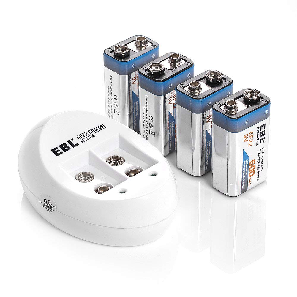 EBL 4-Pack 9V Batteries Li-ion with 840 9V Battery Charger