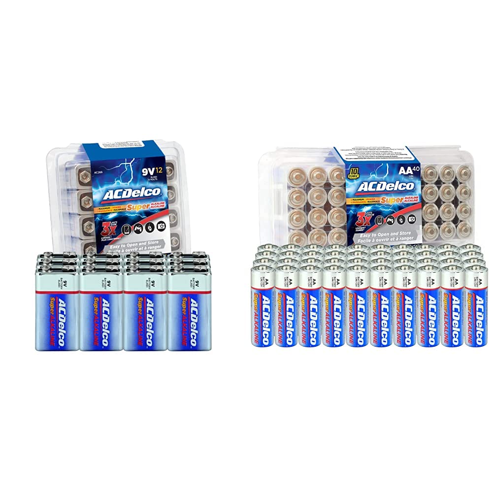 12-Pack 9V and 40-Pack AA Most Power Super Alkaline Batteries with 10-Year Shelf Life