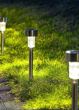 GIGALUMI Solar Pathway Lights 12 Pack, Stainless Steel