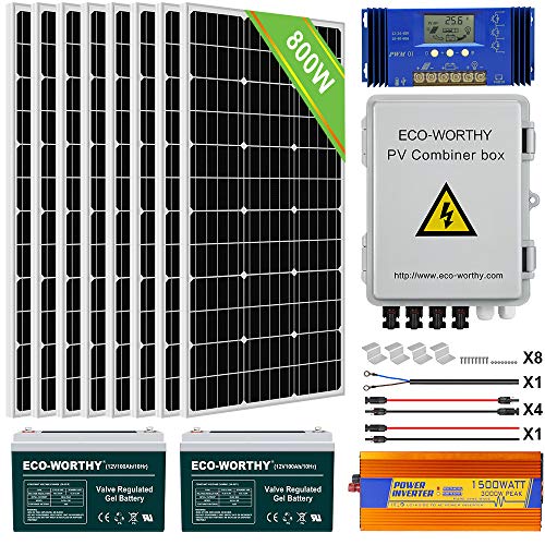 ECO-WORTHY 800W 24V Solar Panel Off Grid System Kit with Battery