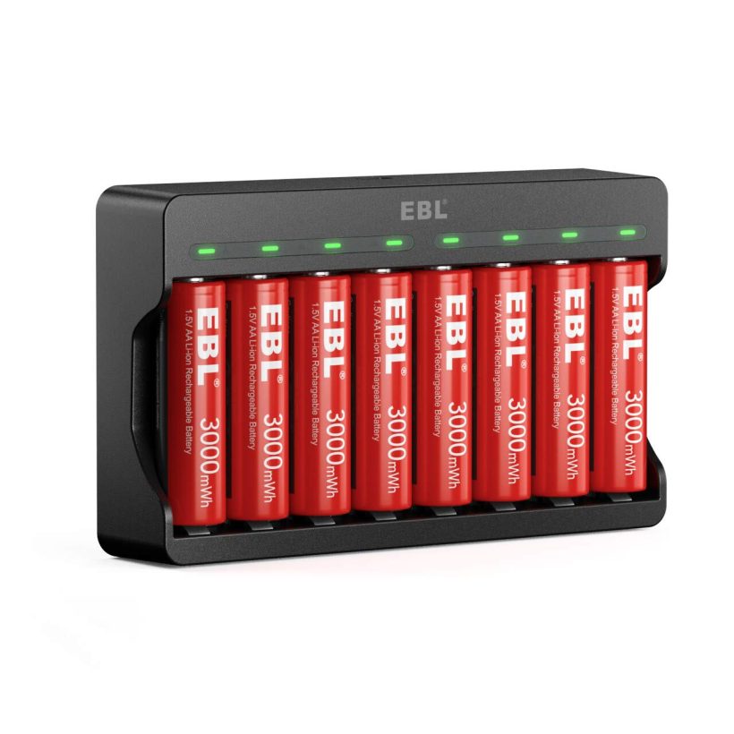Rechargeable Lithium AA Batteries with 8 Slots Smart Lithium Rechargeable
