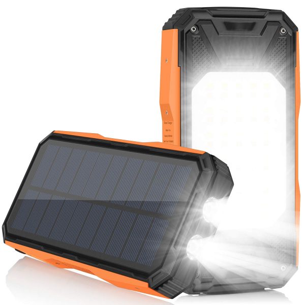 Portable Solar Power Bank 26800mAh with Ultra Bright 2 Flashlights