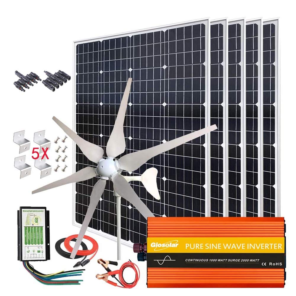 1000W Solar, Wind Power Kits Home Off-Grid System for Charging