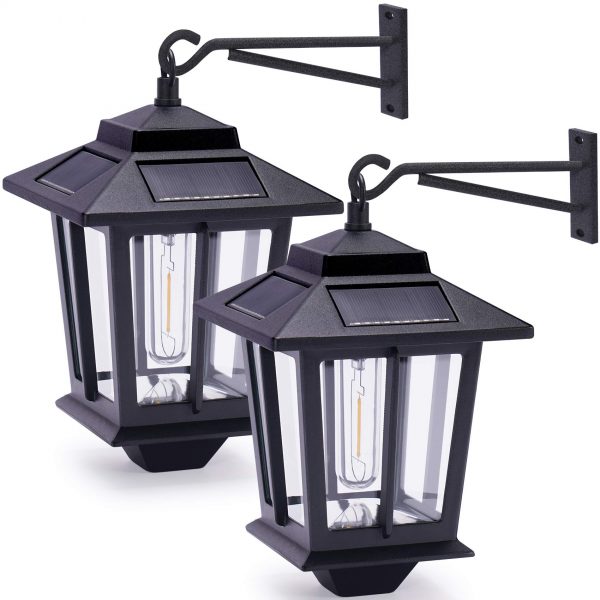 2 Pack Solar Wall Lanterns with 4 Solar Panels