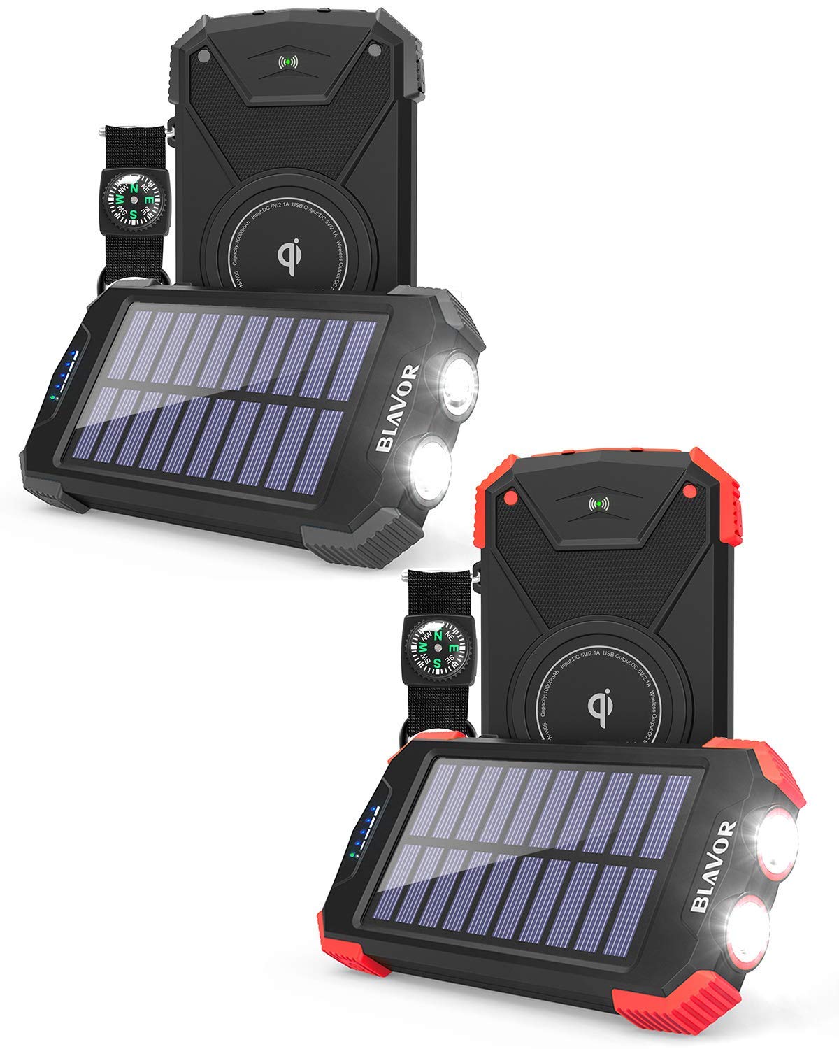 10,000mAh Solar Phone Charger with Dual Flashlight