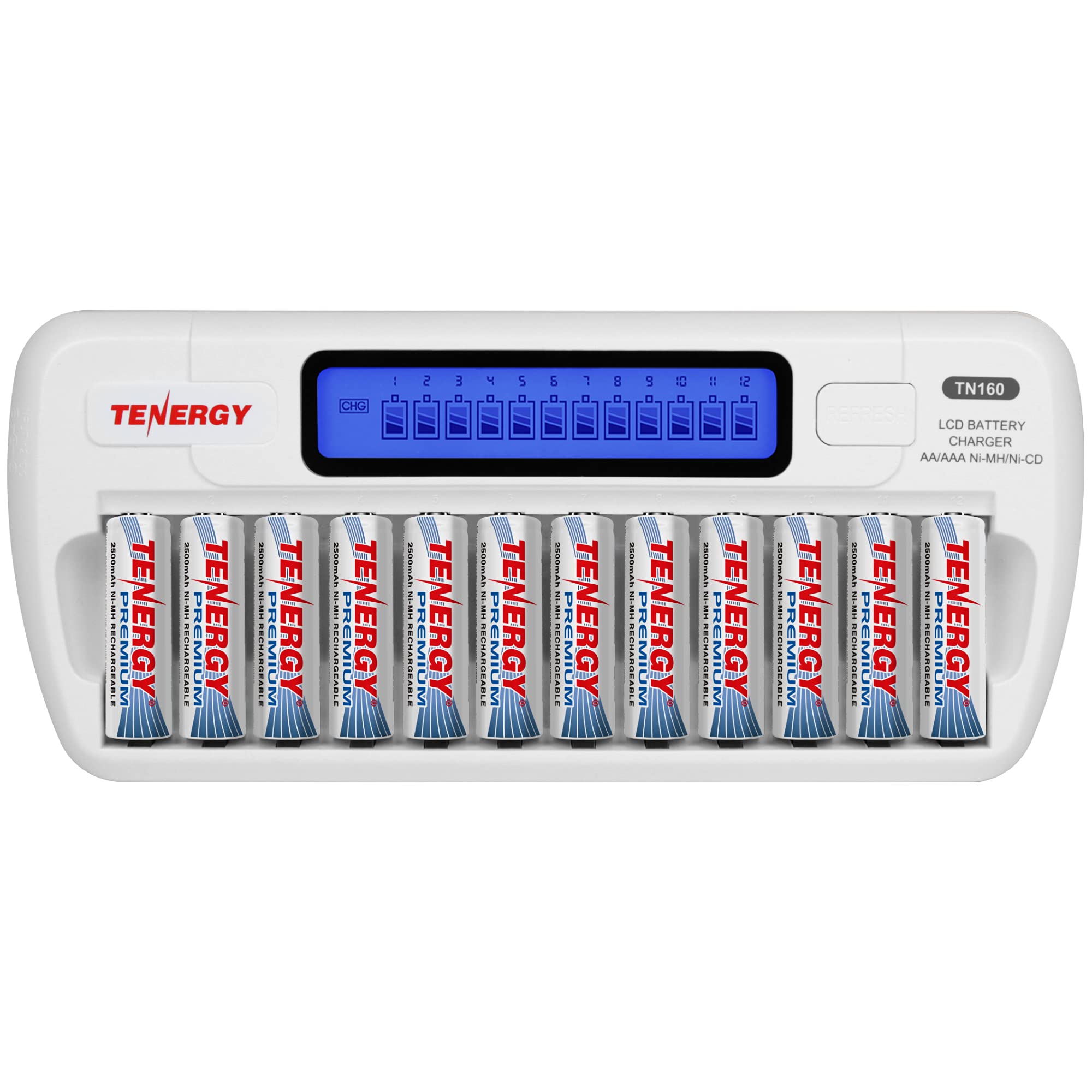 Tenergy 12-Bay LCD NiMH/NiCD AAA/AA Battery Charger
