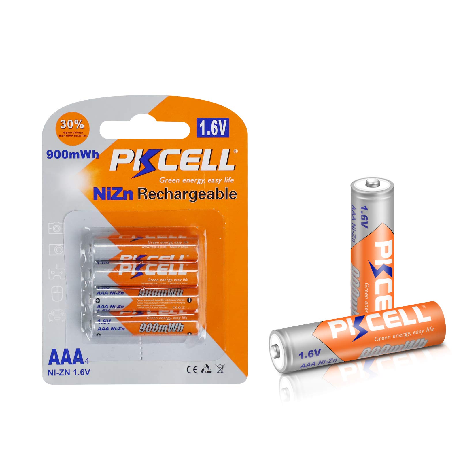 Rechargeable AAA Batteries, 1.6V 900mWh NiZn Triple A Battery