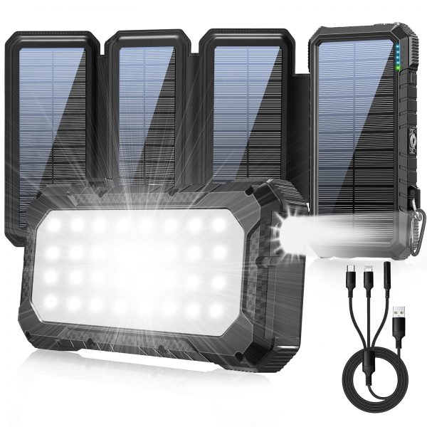 Solar Power Bank 26800mAh, Fast Charging 4 Foldable Panels
