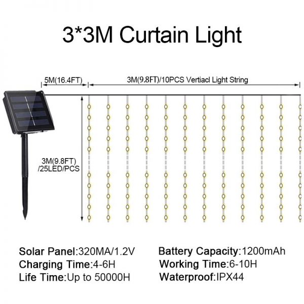 LED Solar Curtain Lights Party Home Decoration Ambient Light