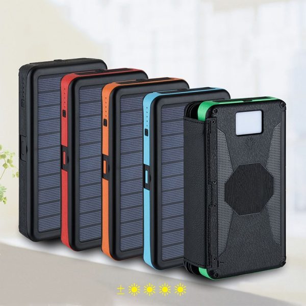 Solar Power On-the-Go: Foldable 20000mAh Dual USB Waterproof Power Bank with High-Efficiency Solar Panels!