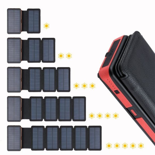 Solar Power On-the-Go: Foldable 20000mAh Dual USB Waterproof Power Bank with High-Efficiency Solar Panels!