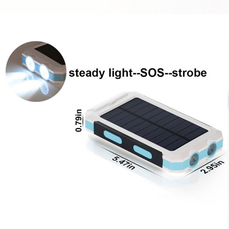 Solar Power Bank Portable Charger Dual LED Flashlight and Compass 