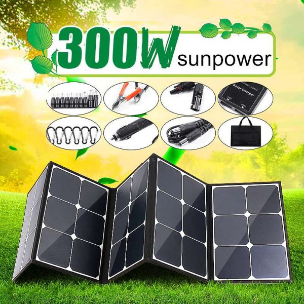 Outdoor Power Companion: 300W Foldable Solar Panel Charger for Phones, Laptops, and More!
