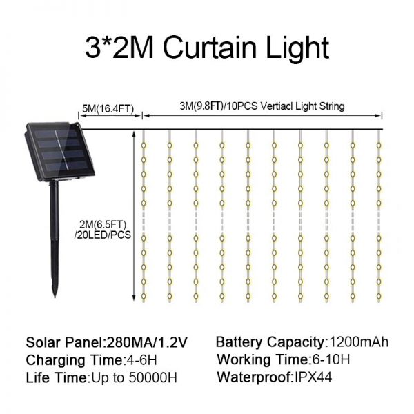 LED Solar Curtain Lights Party Home Decoration Ambient Light