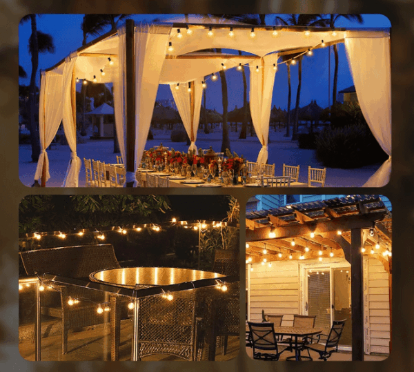 Durable G40 LED outdoor string lights with shatterproof bulbs, solar panel and USB power options, ideal for patios, gardens, and parties, offering weatherproof, warm ambiance lighting.