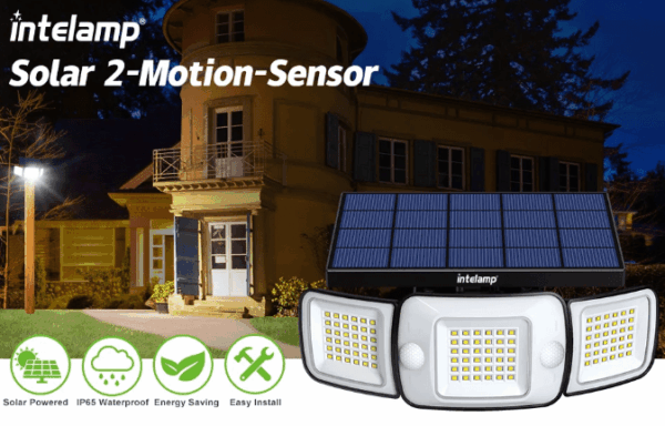 Solar Outdoor Motion Sensor Light with 3 Adjustable Heads – Perfect for Gardens, Garages, and Pathways