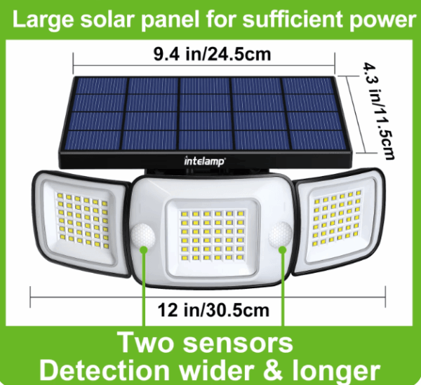 Solar Outdoor Motion Sensor Light with 3 Adjustable Heads – Perfect for Gardens, Garages, and Pathways