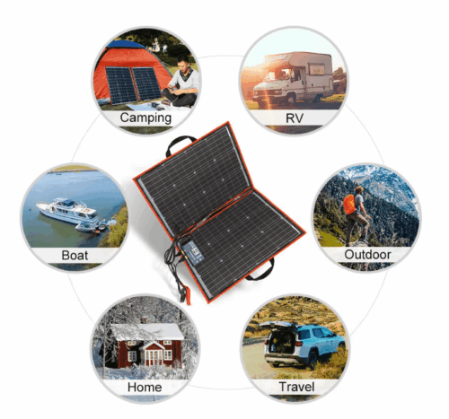 100W Flexible Foldable Mono Solar Panel, ideal for travel and outdoor adventures, providing lightweight and efficient solar power.