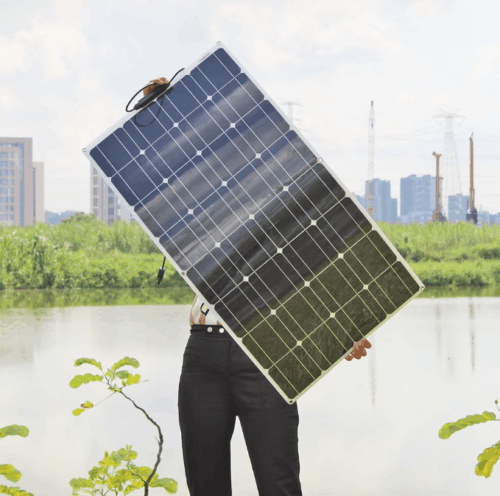 12V flexible solar panel kit with 100W power, perfect for RVs, boats, and off-grid homes, featuring lightweight, weatherproof design.