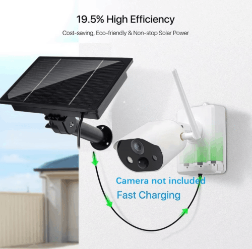 Portable solar panel with built-in 9000mAh battery, ideal for camping, hunting, and off-grid adventures with USB outputs and adjustable mount.